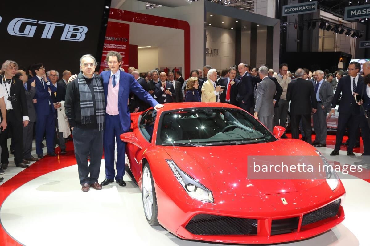 Sergio Marchionne, CEO of FCA and Chairman of Ferrari, John Elkann, Chairman of FCA ... Ferrari 488 GTB 