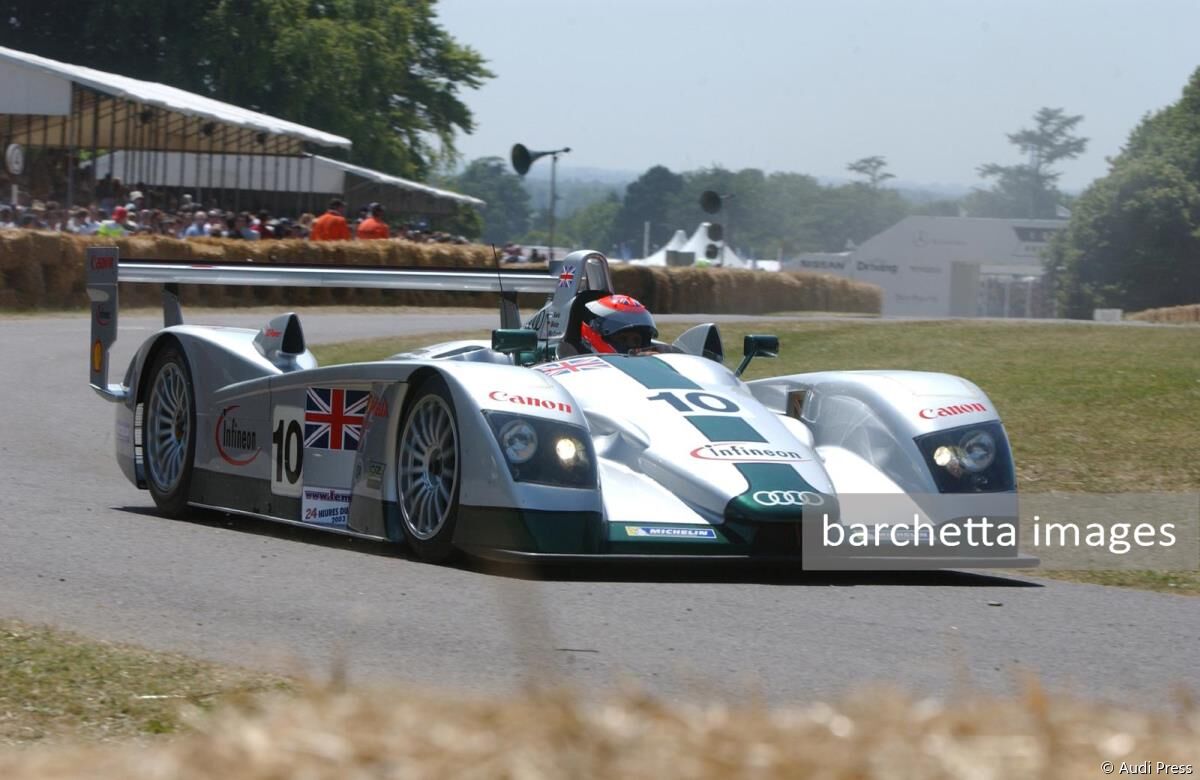 Johnny Herbert driving Audi Sport UK's Audi R8 at the Festival of Speed at Goodwood