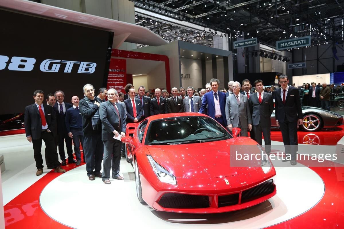 Sergio Marchionne, CEO of FCA and Chairman of Ferrari, Amedeo Felisa, CEO of Ferrari, and John Elkann, Chairman of FCA and to the right Piero Ferrari, Vice Chairman of Ferrari ...
Ferrari 488 GTB 