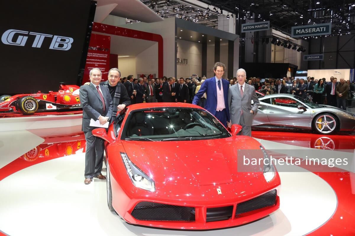 Sergio Marchionne, CEO of FCA and Chairman of Ferrari, Amedeo Felisa, CEO of Ferrari, and John Elkann, Chairman of FCA and to the right Piero Ferrari, Vice Chairman of Ferrari ...
Ferrari 488 GTB 